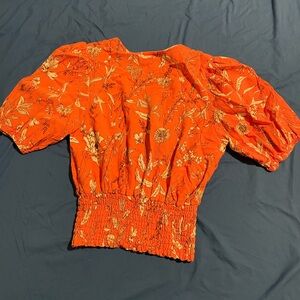 cupcakes & cashmere Orange Floral Blouse